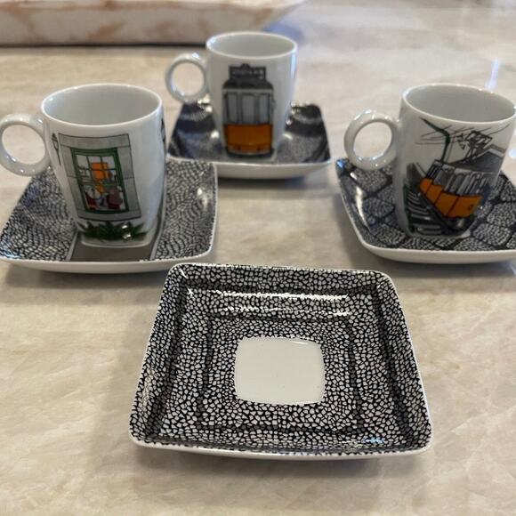 Vista Alegre Portugal porcelain demitasse espresso mugs x3 and saucers x4 - Picture 1 of 12